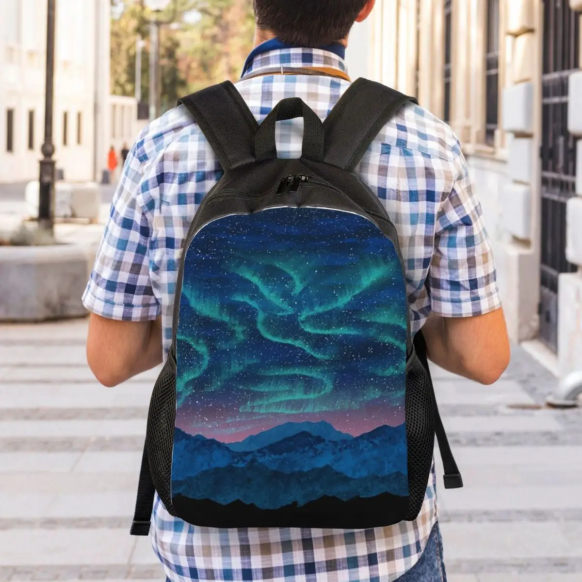 Mochila Aurora Borealis sobre la montaña para estudiantes, bolso escolar, mochila de viaje para senderismo, mochila de moda para niños y niñas, bolsos de hombro