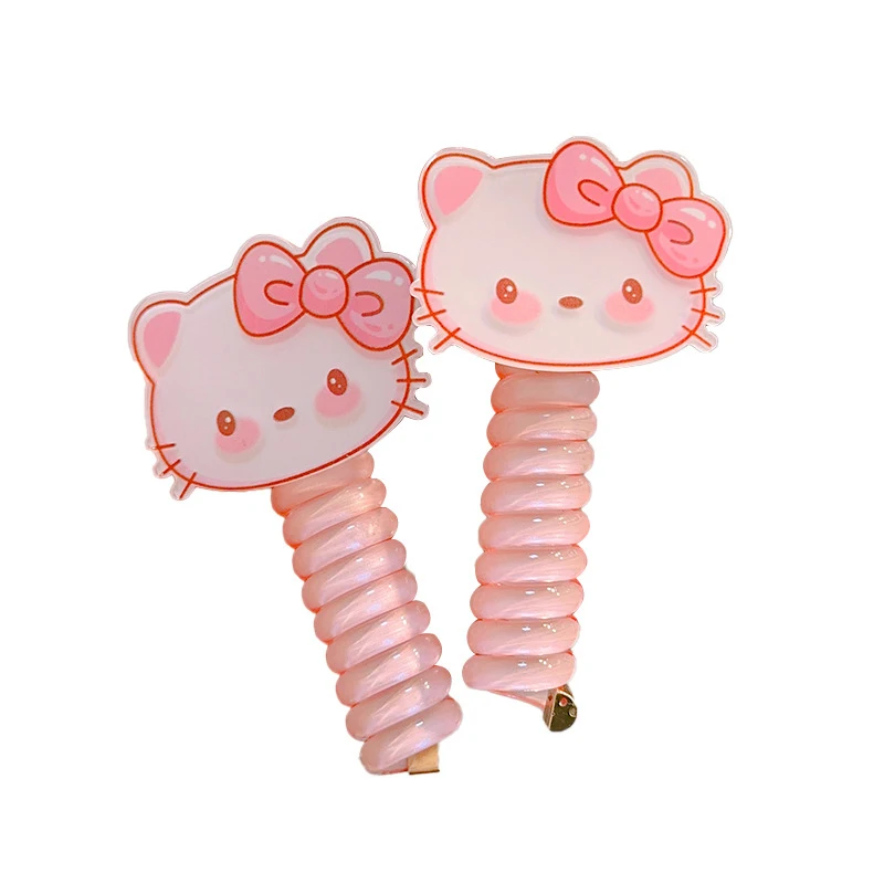 حبل شعر حلزوني مرن من Kawaii Sanrio ، Hello Kitty ، Kuromi ، هاتف Cinnamoroll ، حلقة مطاطية ، شريط ، غطاء رأس للأطفال