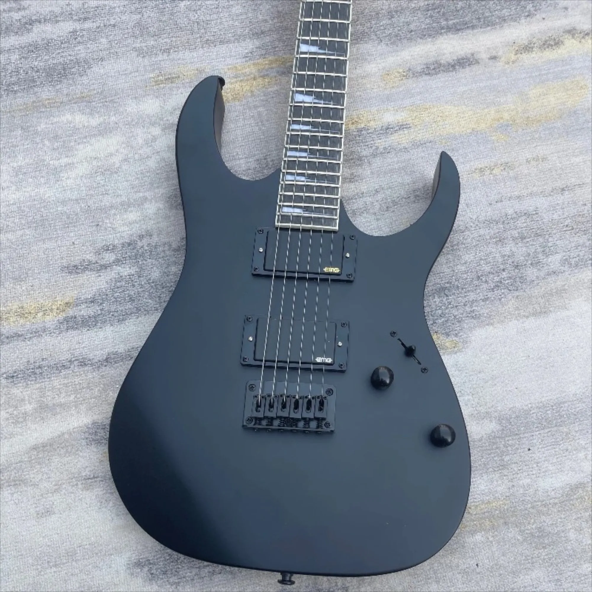 6 String Hot Matte Black Modern Sharp Double Cut Solid Body Electric Guitar Thru Bridge Rock Stage Guitar Free Shipping