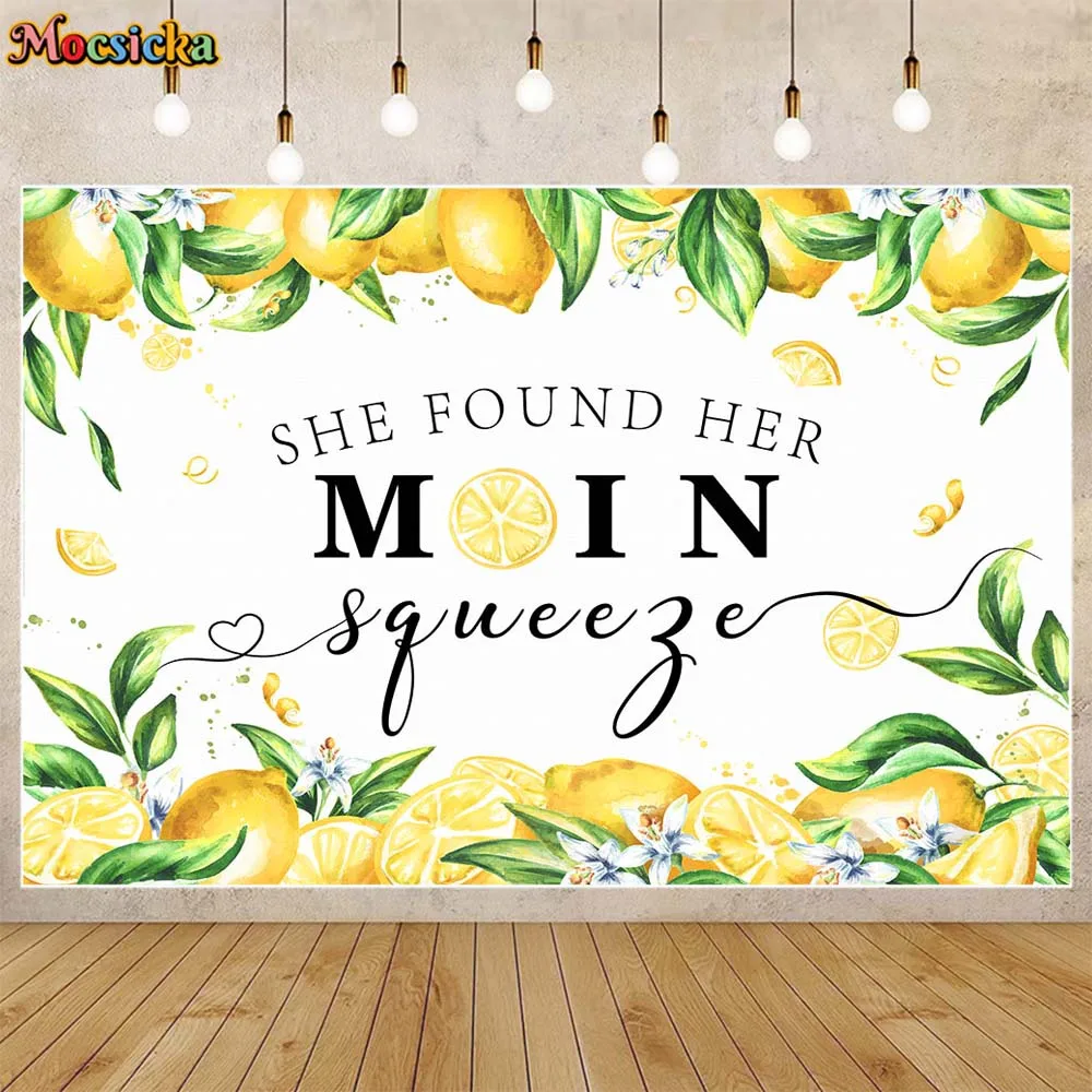 

Mocsicka Lemon Bridal Shower Backdrop Engagement Party Wedding Decor She Found Her Main Squeeze Photo Background Photocall Props