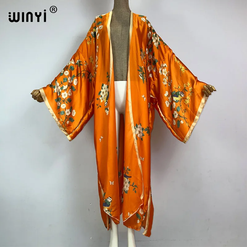 

WINYI kimono summer Africa print kaftans beach wear cover-ups Elegant Cardigan Holiday beach outfits for women party dress coat