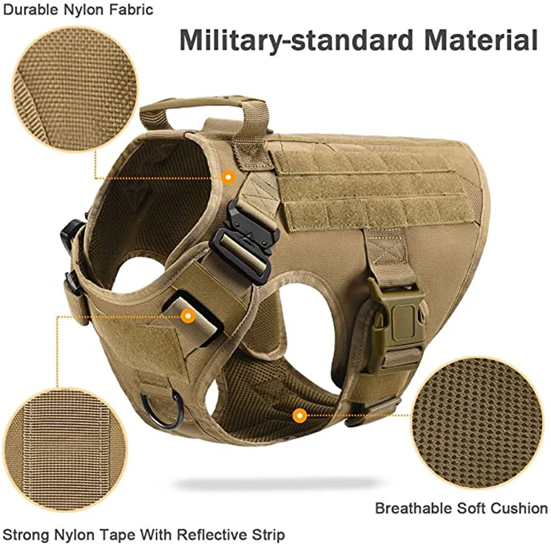 Tactical Dog Harness, Adjustable No-Pull Handle Service Vest Heavy Duty Pet Large Breed, Dog Vest for Training Hunting Walking