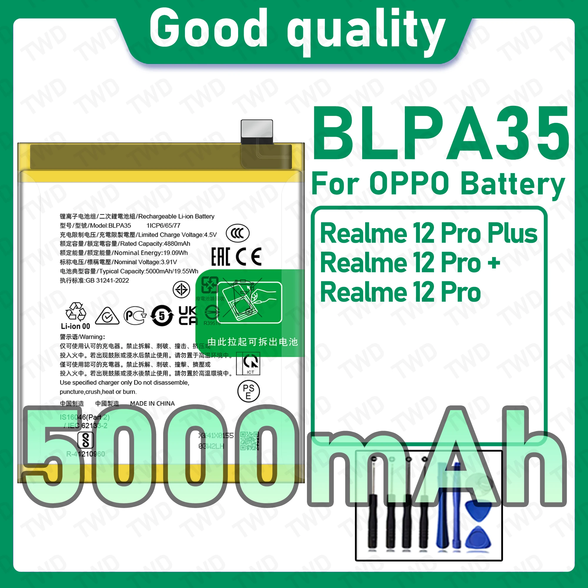 BLPA35 Brand New High Capacity Rechargeable Li-ion Replacement Battery For OPPO Realme 12 Pro PLus Bateria+Free Tool