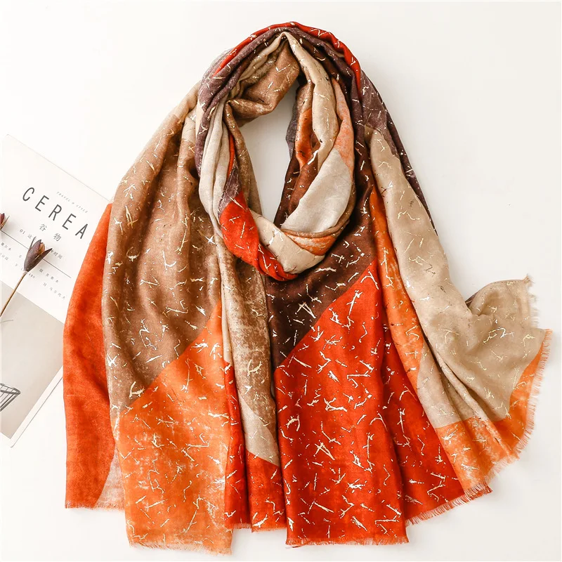 Cotton Linen Handle Scarf Soft Satin Cotton Hot Embossed Triangular Prism Grass Warm and Thickened Shawl In Winter