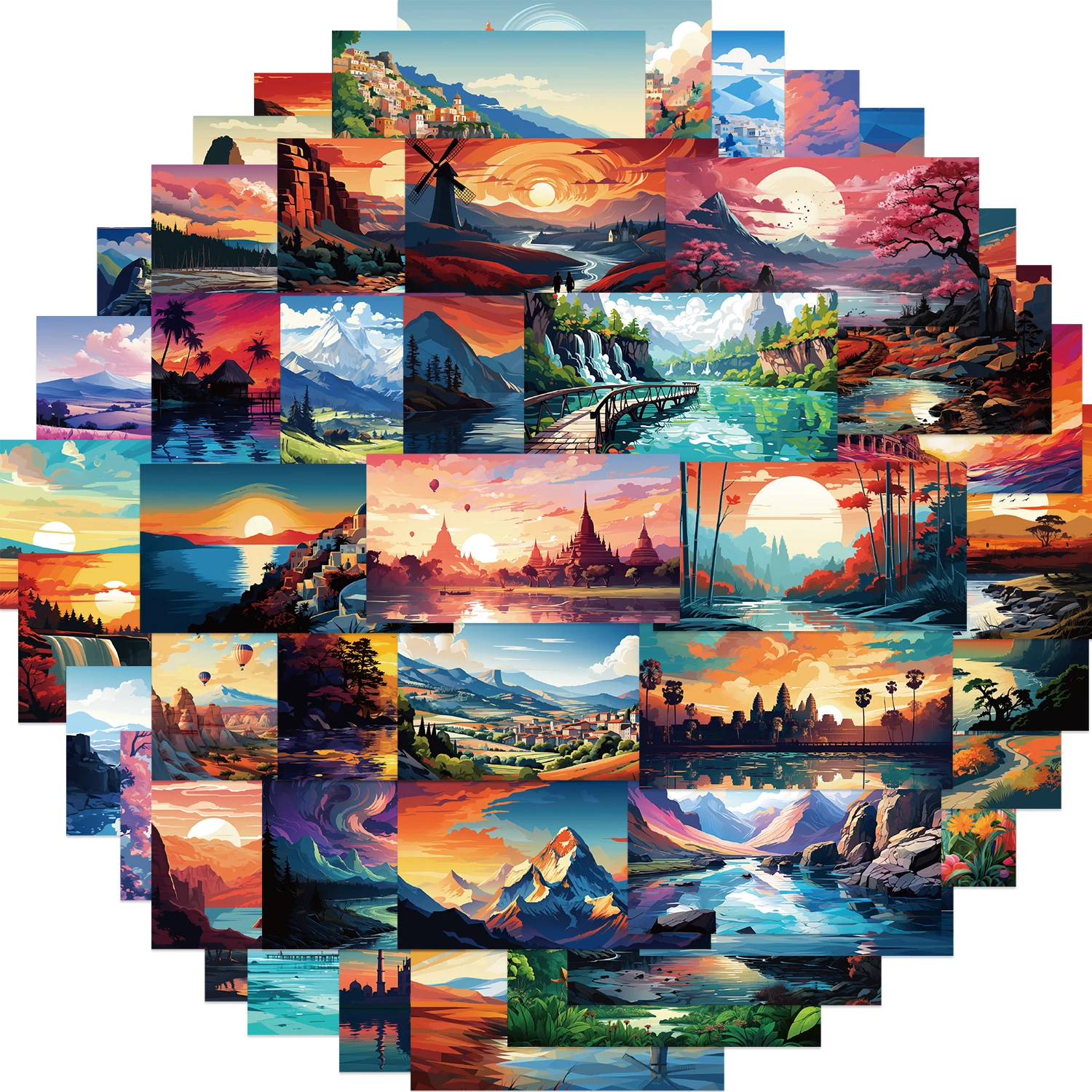 50pcs Super Dream Beautiful Sunset Scenery Stickers DIY Laptop Luggage Skateboard Graffiti Decals guka Sticker for Kid Toys