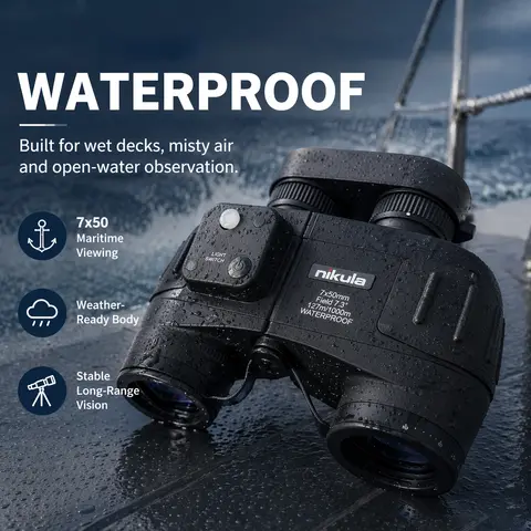 Telescope Nikula 7x50 Waterproof Powerful Binoculars Long Range With Built-in Compass For Navigation Hiking Camping Bak4 FMC