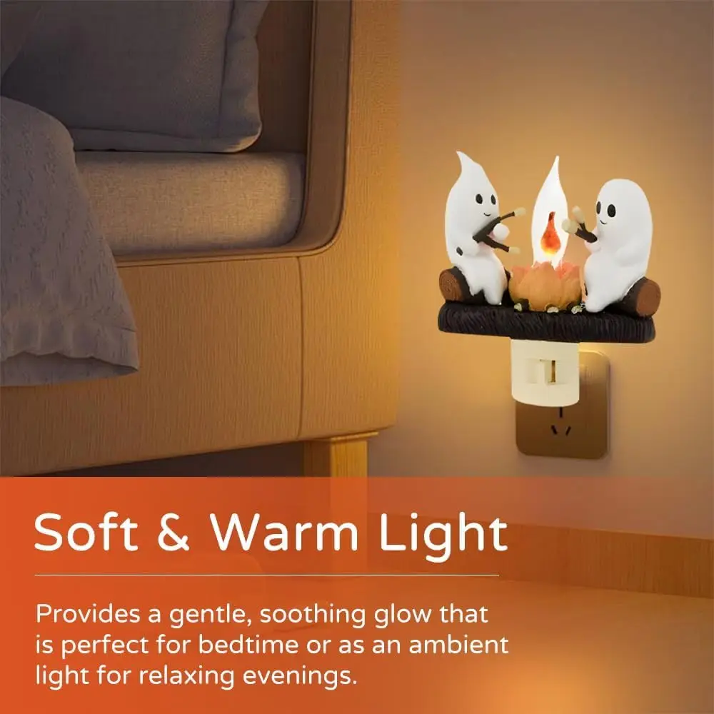 Ghost Campfire Flickering Night Light 3D LED Small Electric Faux Campfire Halloween Nightlight Indoor Decorations Family