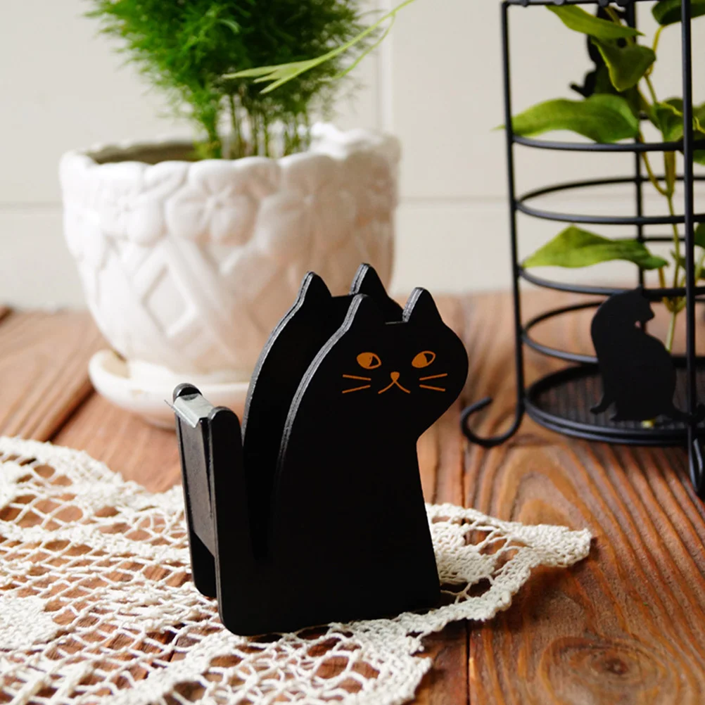 Cat Tape Holder Cute Dispenser Lovely Delicate Office Desktop Wood for Round Edges High-class