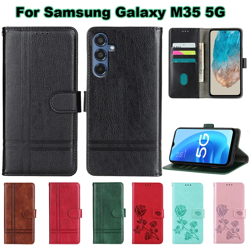 Wallet Case For Samsung Galaxy M35 5G Phone Cover PU Leather Flip Cover For Telefoonhoejses Samsung M35 5G Etui SM-M356B/DS 6.6