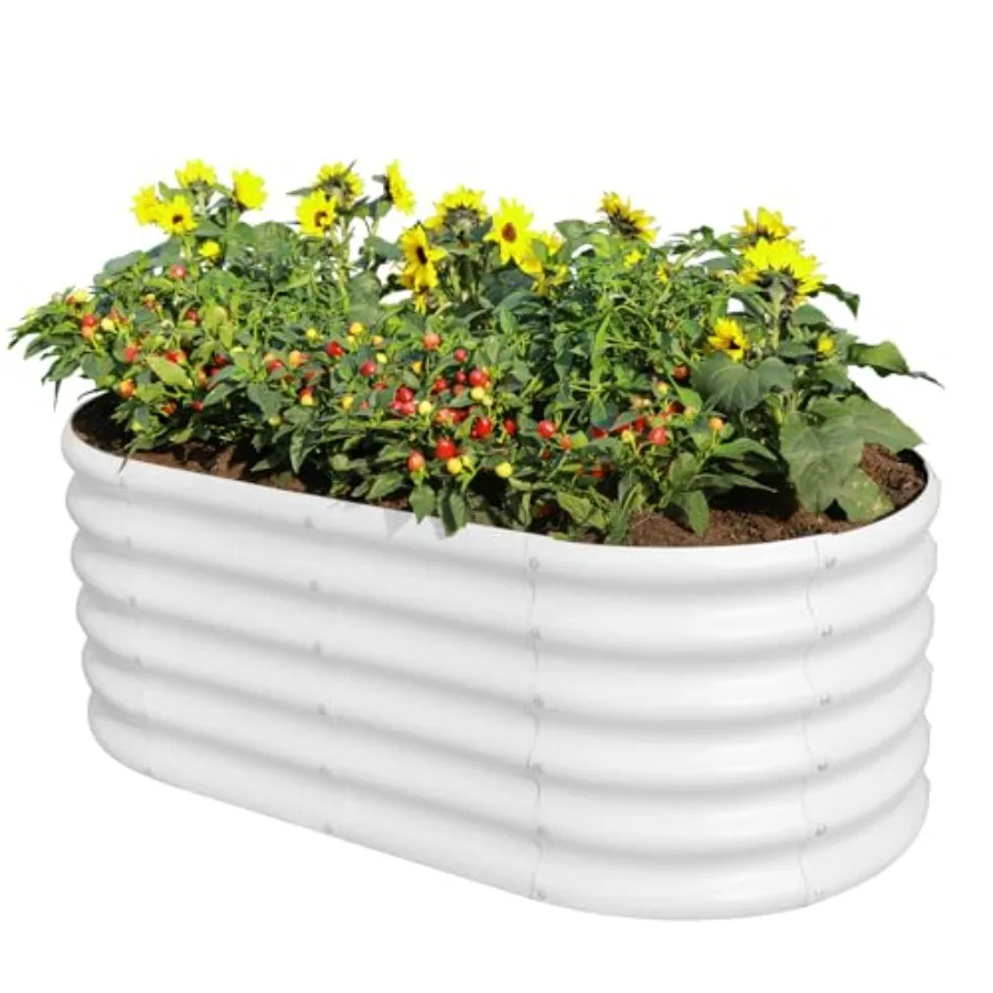 

18" Tall 4×2ft Galvanized Raised Garden Bed Kit, Galvanized Planter Garden Boxes Outdoor, Oval Large Metal Raised Garden Bed fo