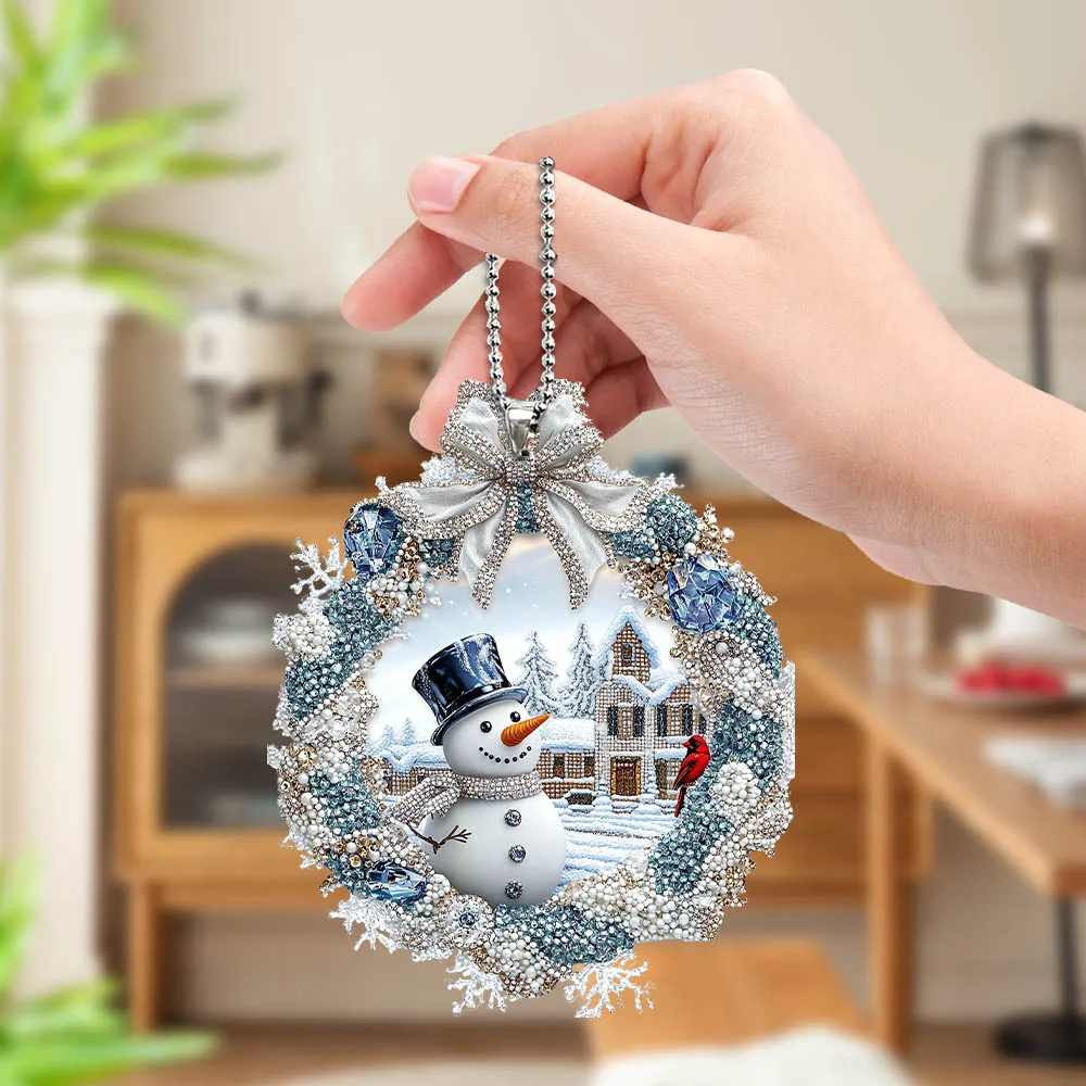 

Cartoon Christmas Snowman Car Interior Rearview Mirror Acrylic Pendant Decoration Bag Key Pendant
