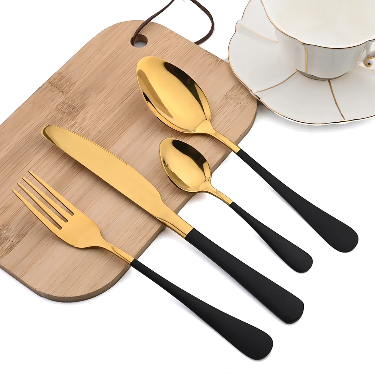 24pcs Cutlery Set Gold Dinnerware Set Stainless Steel Fork Knife Spoon Tableware Set Western Flatware Kitchen Silverware