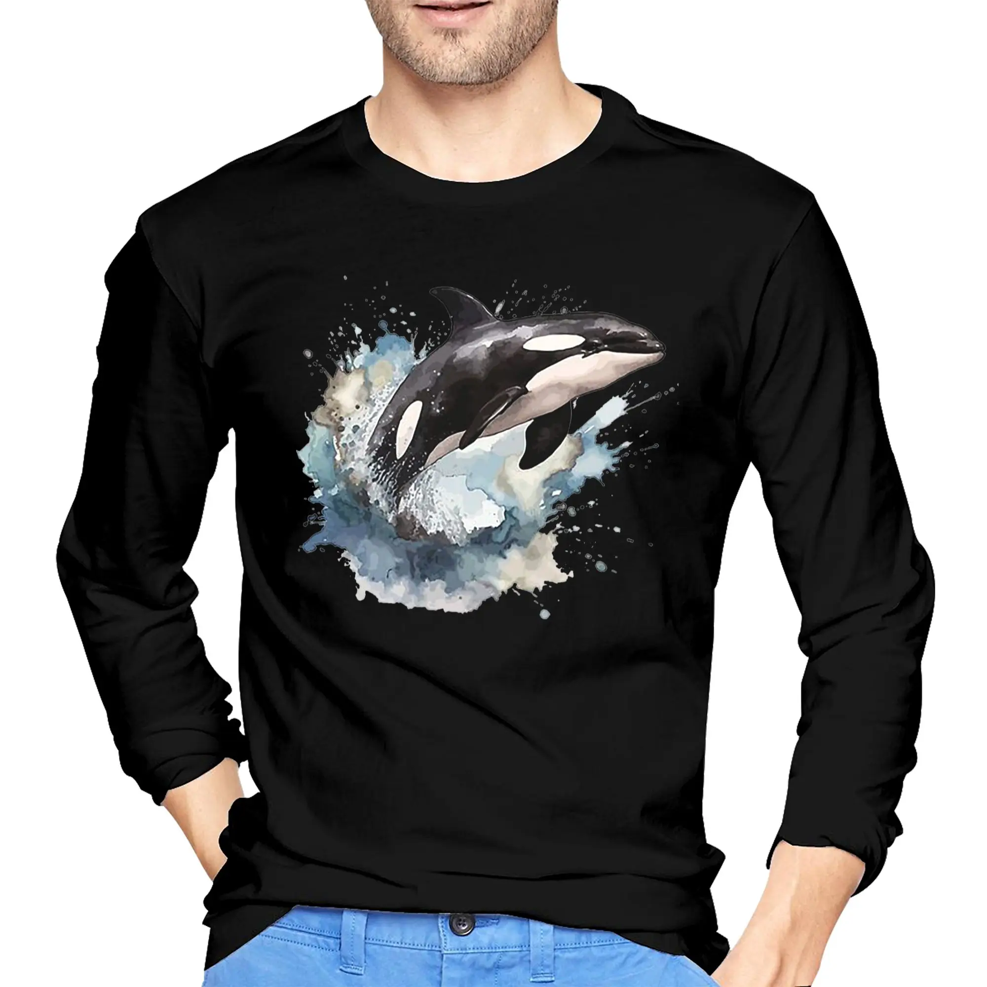 

Футболки Orca Aquatic Sea Ocean, мужская футболка с длинными рукавами Killer Whale, модные футболки с круглым вырезом, весенние и осенние мужские топы