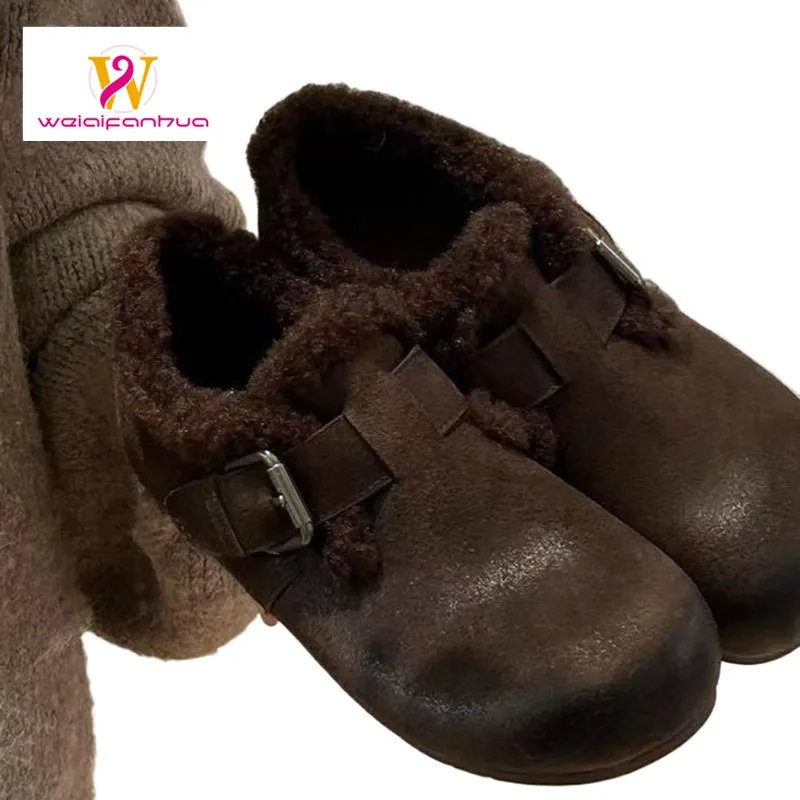 

Women's Boots 2025 Genuine Leather Flat Boots, Retro Lambskin Warm Women's Cotton Shoes, Woolen Shoes Cowboy Boots