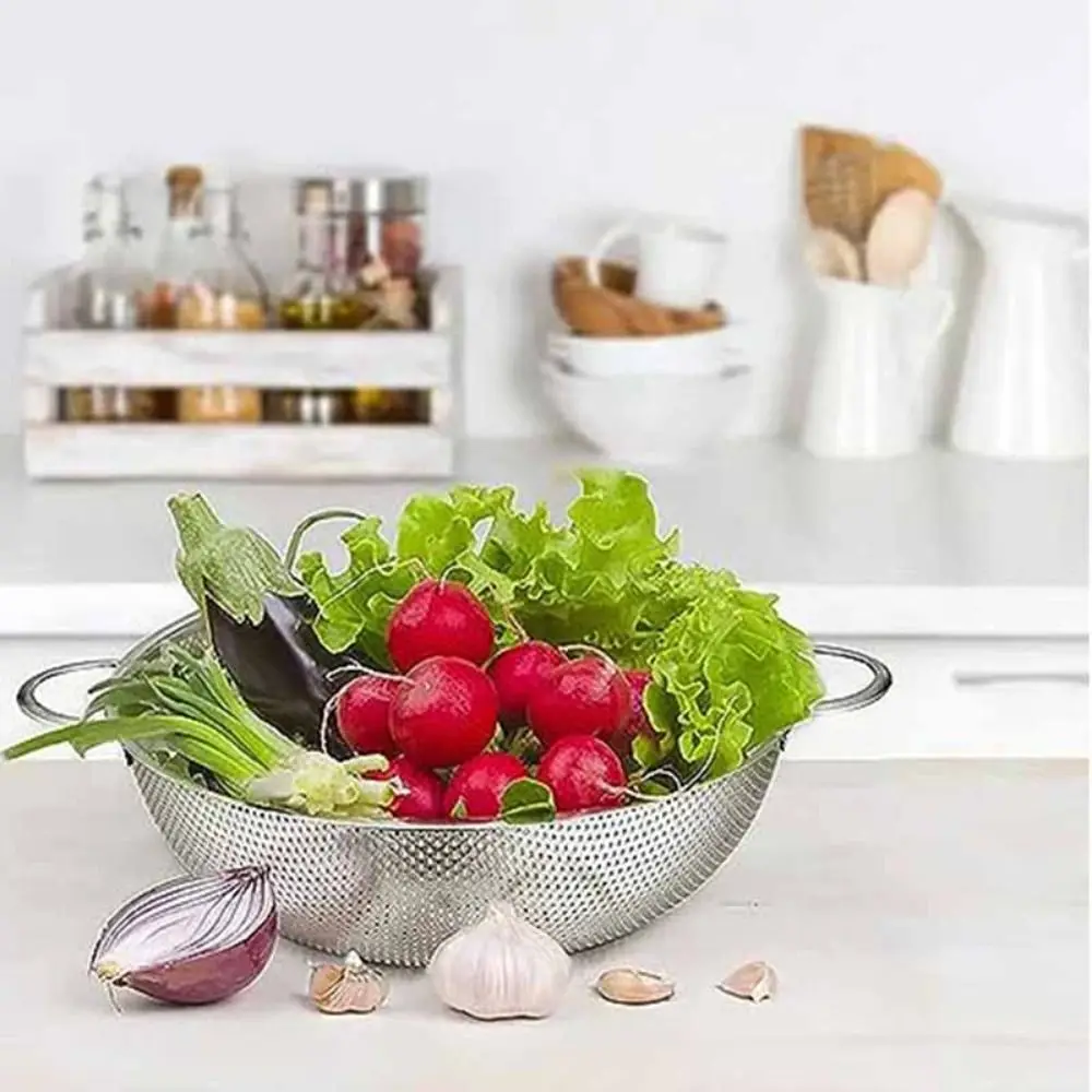 304 Stainless Steel Large Rice Washing Bowl Silver 16.5-31.5cm Fruit Vegetable Washing Basket Storage Baskets Food Strainers Set