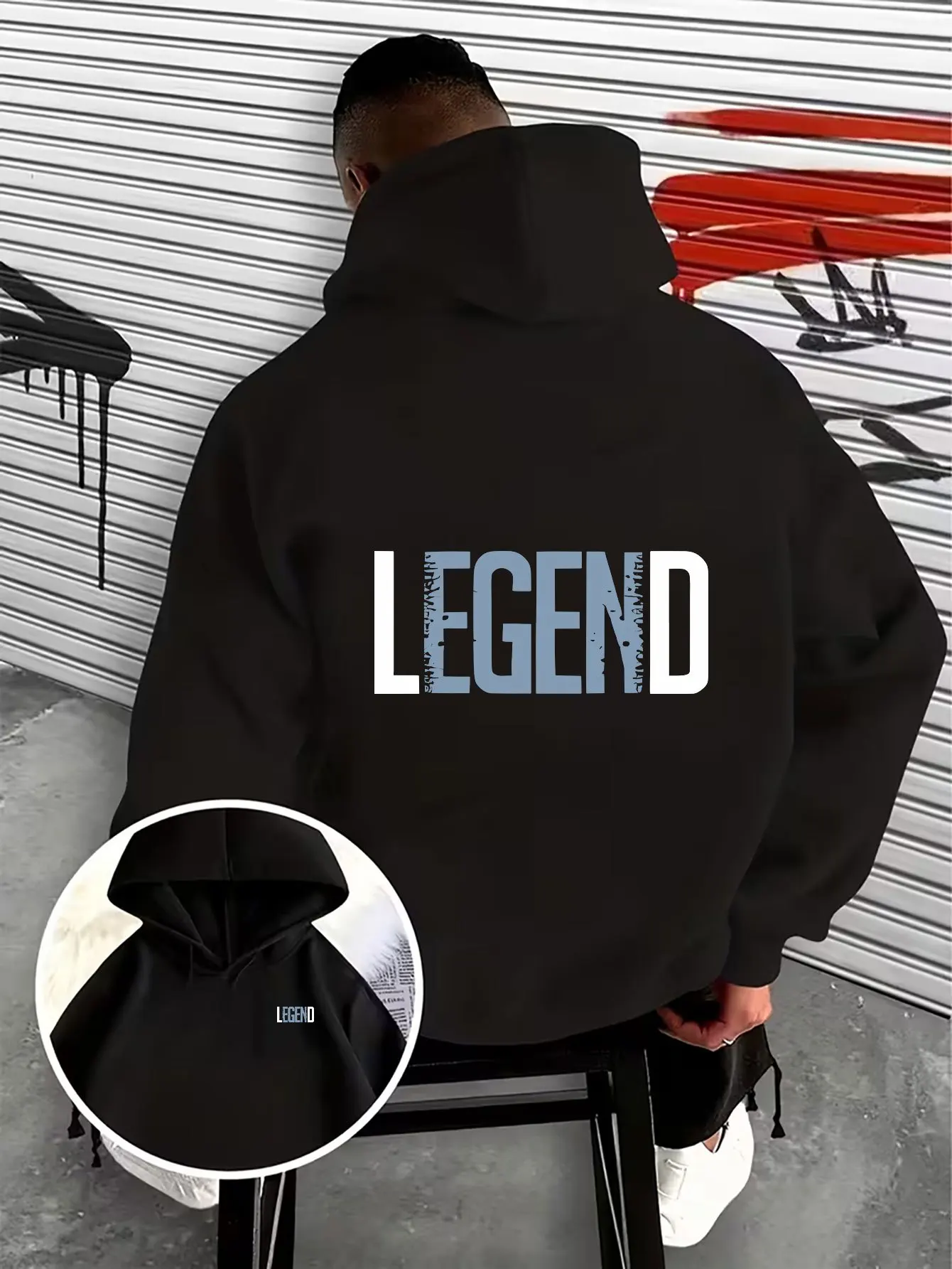 Men's minimalist letter print hoodie, inspirational sporty style, creative double-sided print design, casual hoodie.