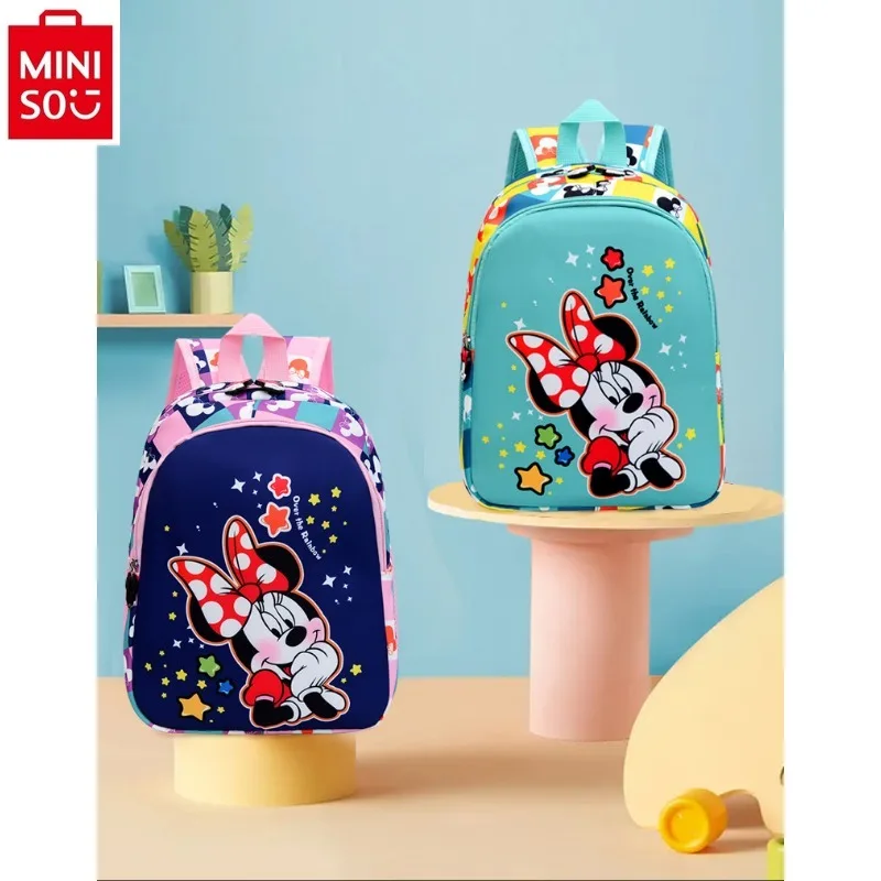 MINISO-Mochila infantil de desenhos animados da Disney, mochila estudantil, minimalista, leve, impermeável, mickey, minnie, mochila infantil