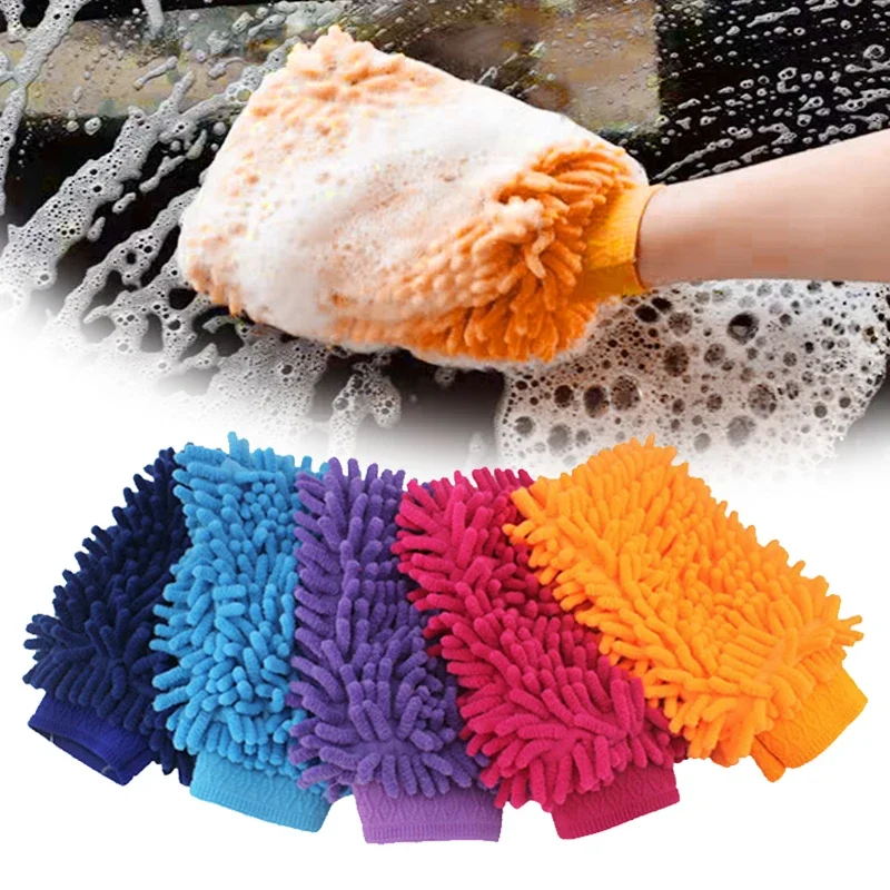 Car Wash Double Faced Glove Microfiber Chenille Gloves Thickened Plush Car Supplies Cleaning Tools Auto Acessories Car Detailing