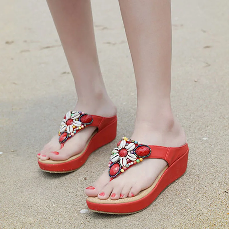 YAERNI  Flip flops woman summer clip toe sandals beach shoes women brand design wedges sandals breathable sandalias E698