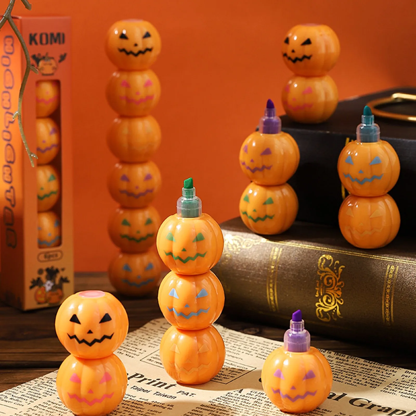 ‌Halloween Pumpkin Highlighter Pen Fun Study Tool Kids Colorful Marker Set Creative Note Taking Supplies Cute School Accessories