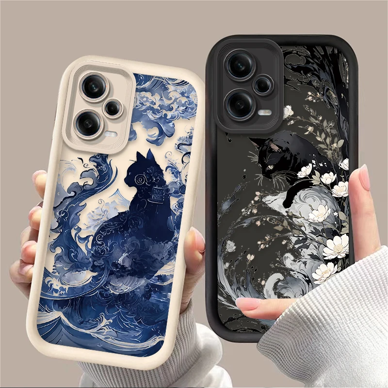 Cool Splash-ink Cat Case for Xiaomi Redmi Note 11 13 12 Pro Plus 4G 5G 11S 10S 12S 10 9 9S Redmi 14C 12C 13C A3 12 Back Cover