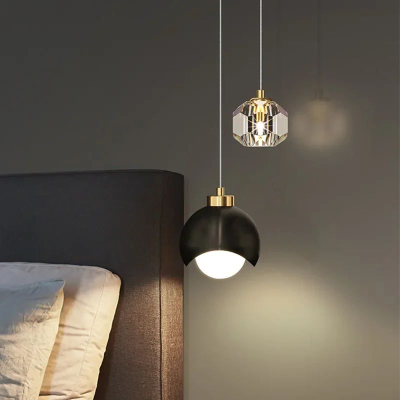 Modern LED Pendant Light for Bedroom Bedside Hanging Lamp Crystal Lustre Chandelier Dining Table Decoration Nordic Pendant Lamp
