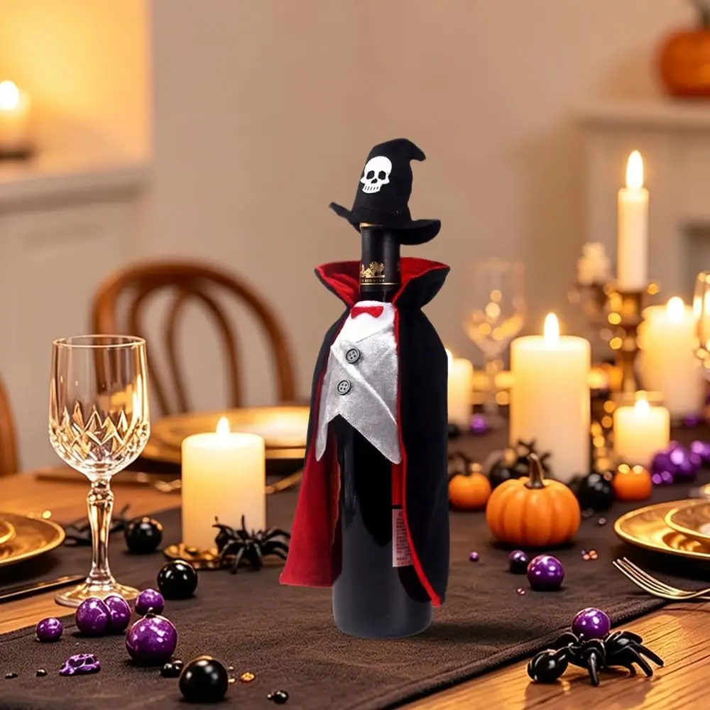 Halloween Wine Bottle Cap Decorations Dracula Vampire Wine Rack Halloween Dinner Decorations Table Decorations Suitable for Various Shapes of Red Wine, Champagne, Sparkling Wine, Fruit Wine, Etc