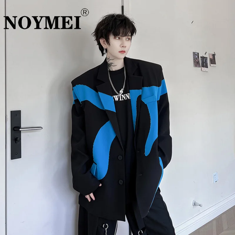 NOYMEI Suit Jacket Lapel Men 2024 Autumn Contrast Color Single Breasted Trend Korean Style All-match Coat Male New Blazer WA2754