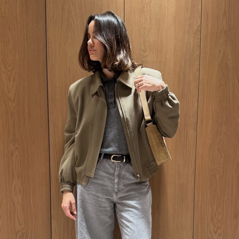 

PB&ZA2025simple casual lapel loose temperament flight jacket summer new women's clothing all-match solid color jacket