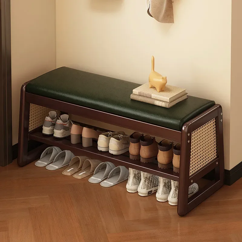 Solid Wood Shoe Changing Stool for Entryway Small Apartment Storage Bench Integrated Shoe Cabinet Light Luxury Home Furniture