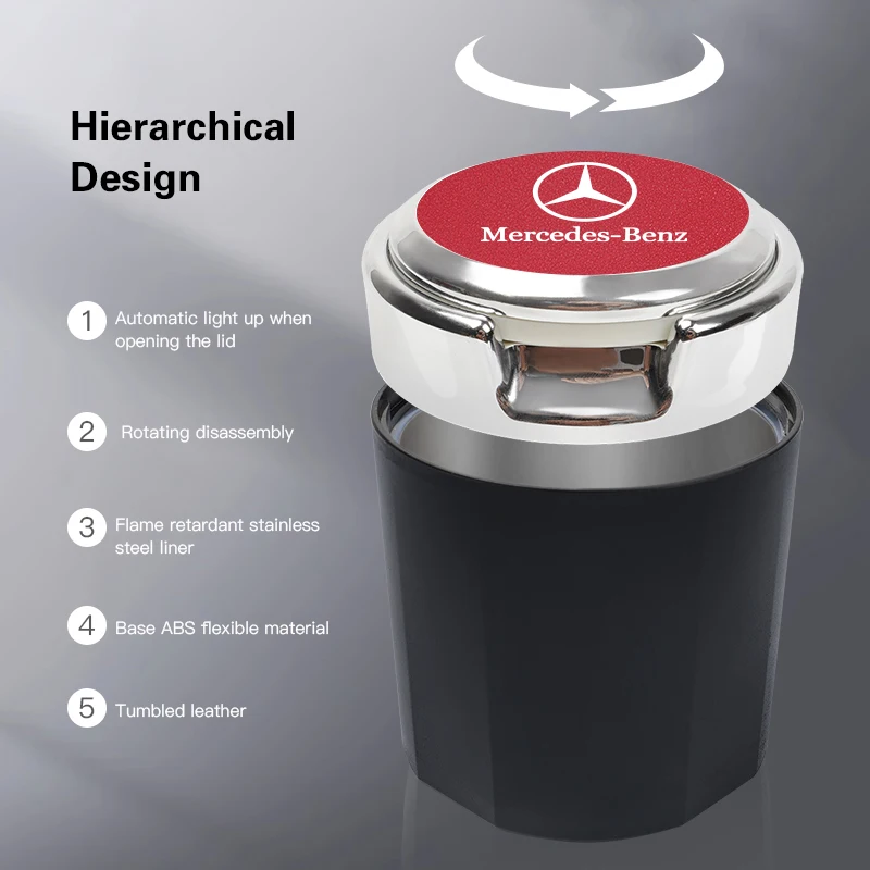 Car Interiora Ashtray Ash Cup Stainless Steel Accessories For Mercedes Benz AMG W204 W205 W203 W211 W212 W213 W201 W210 W124 GLS