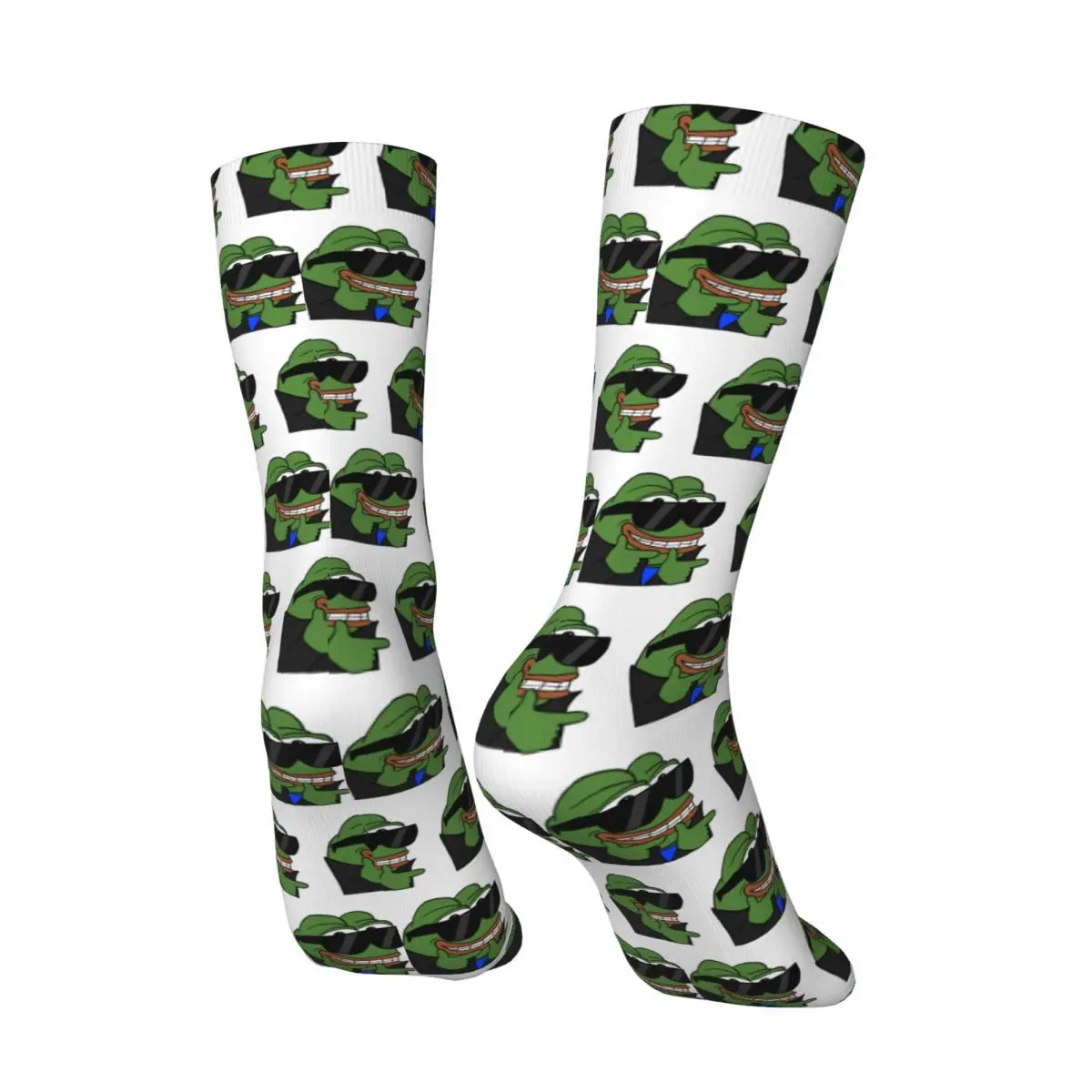 Funny Happy Men's compression Socks Cool Finger Guns Retro Harajuku Pepe Frog Animal Hip Hop Novelty Pattern Crew Crazy Sock