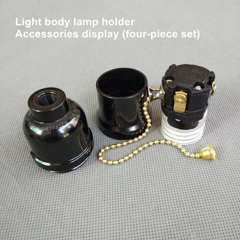1PCS E27 Black Light Body half Tooth Bakelite Lamp Holder with Pull-wire Switch, Hand Pull Table/Floor Lamp Bakelite Lamp Holder