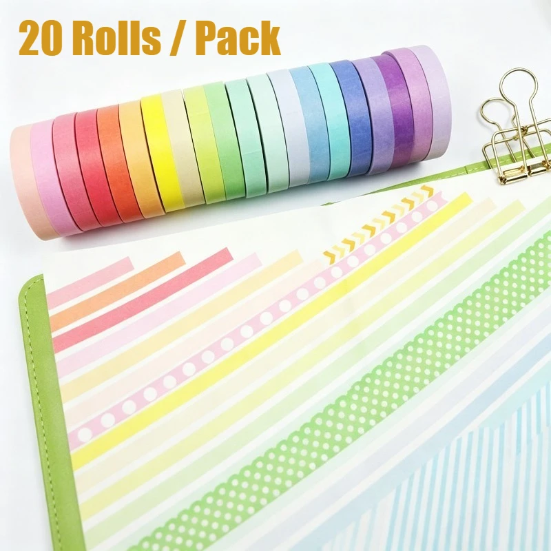 20Rolls/Set Narrow Solid Color Washi Tape 3mm 5mm 7 5mm Mini Border Stripe Sticker for Journal Certificate Bottle Decoration