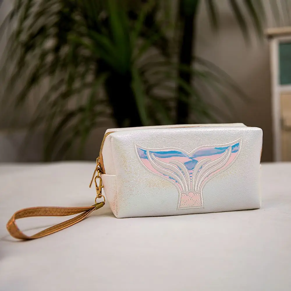 Travel Convenient Waterproof Mermaid Pattern Lovely PU Leather Cosmetic Bag Storage Bag Makeup Bag Laser Bag