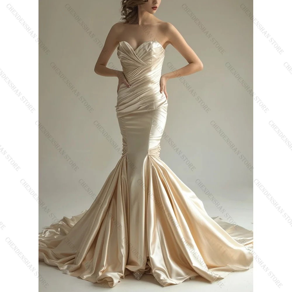 

Light Champagne Strapless Mermaid Evening Dress Chic Prom Gown Robes De Soirée Customized Dresses