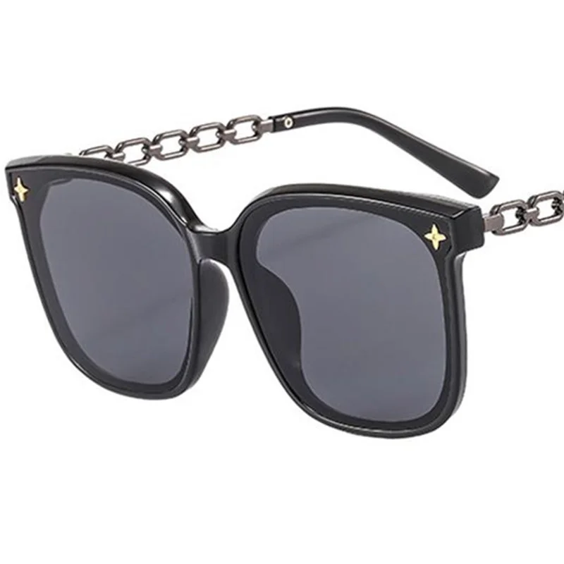 Fashion Sun Glasses Temperament Anti-UV Spectacles Oversize Frame Eyeglasses Chain Temples Ornamental Women Sunglasses