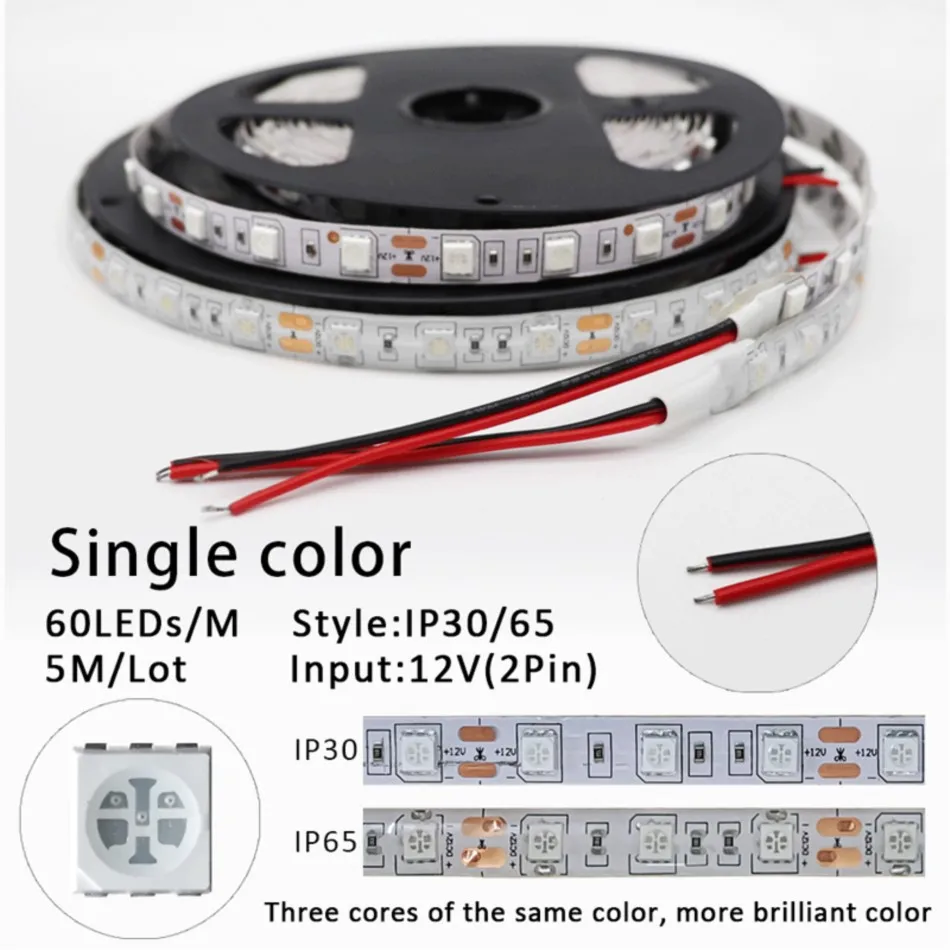 5m 5050 taśma LED SMD 12V 60 LEDs/M pojedynczy kolor czerwony/zielony/niebieski/żółty/biały/ciepły różowy/fioletowy RGB W/WW elastyczna taśma pasek