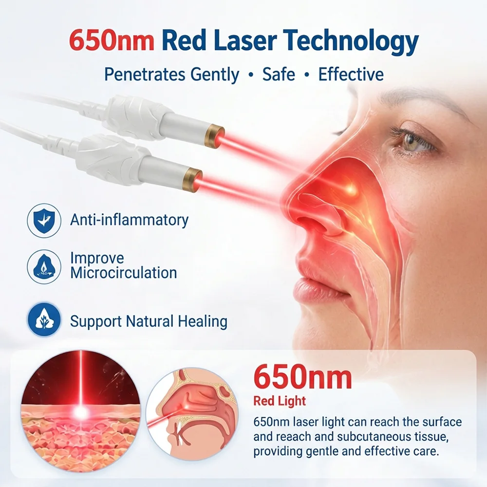 650nm Red Light Laser Nasal Care Device Portable Low Level Laser Therapy Instrument for Home Use with 3 Power Levels