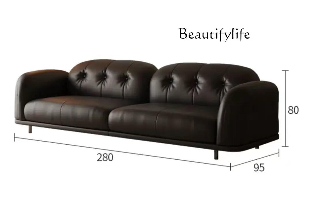 Chinese Ancient Style Simple Classic Black Leather Art Sofa Living Room High Sense Three-Seat Straight Row Sofa