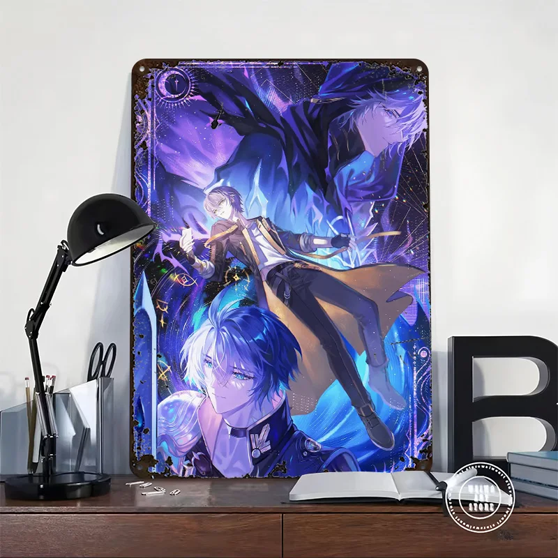 Anime Characters in Cosmic Blue and Printing Poster Customized Retro Wall Art Vintage Metal Signs for Garage Decorations Decor