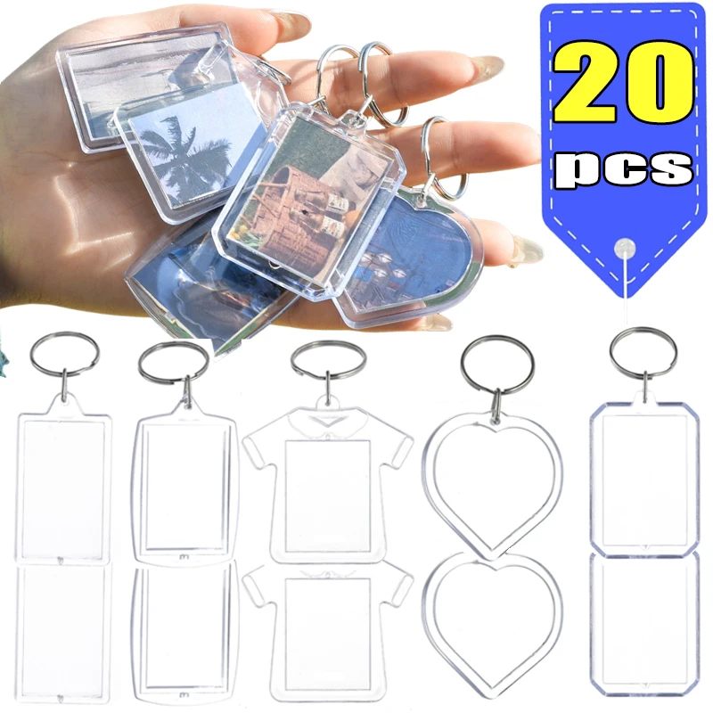 1-20pcs Acrylic Blank Keyring Car Keychain Car Transparent Photo Frame Keychain Snap-In Clear Blank Picture Pendant Parts