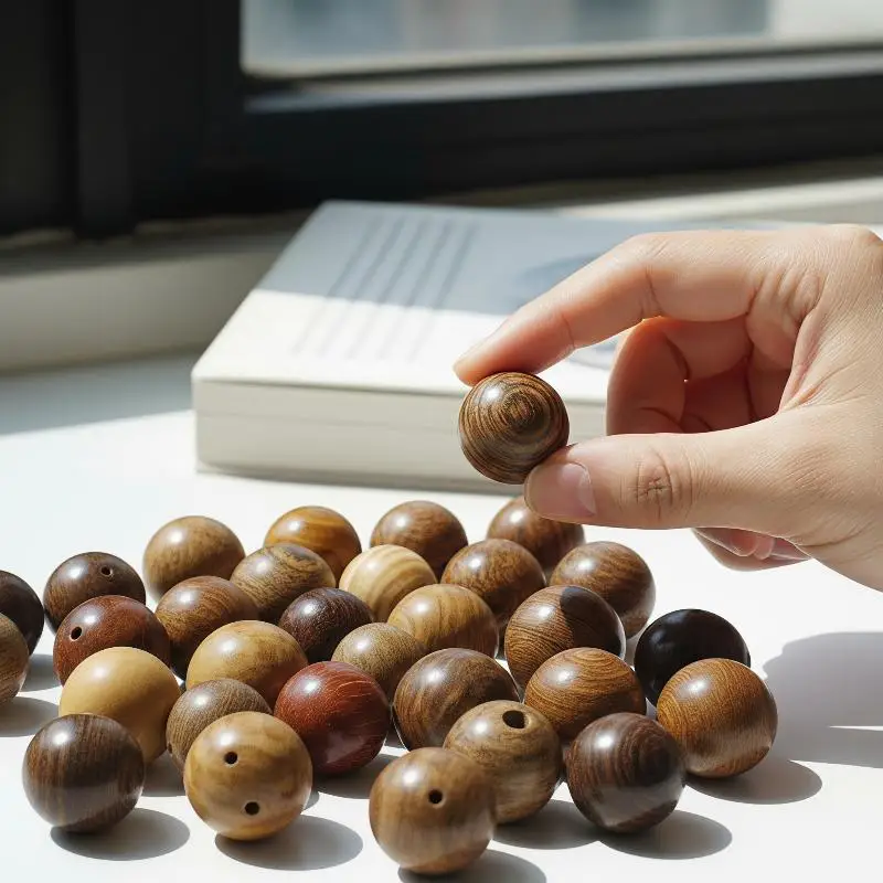 Natural Vintage Wood Round Scattered Loose Beads Clear Wood Grain for DIY Jewelry Making Holiday Decor Craft Supplies
