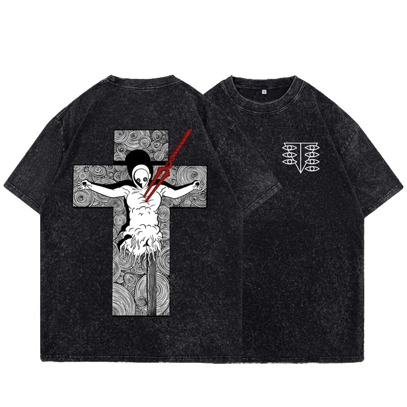 

2025 New Eva Short-sleeved T-shirt Man Japanese Anime Summer Y2k Vintage Washed Women's Oversized Tees Streetwear HipHop Tops