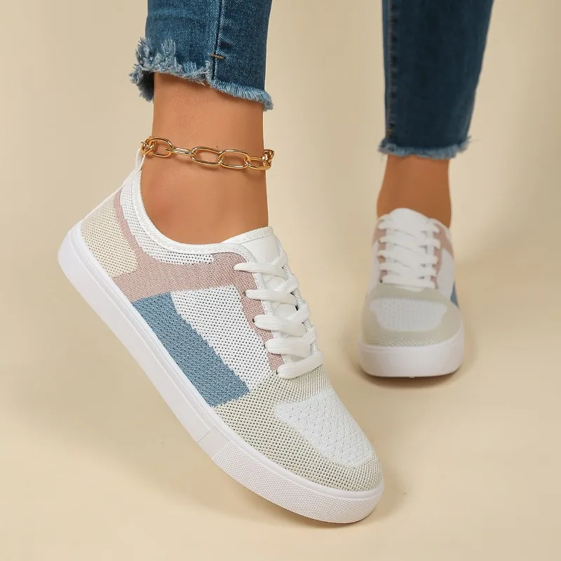 Women's Sneakers New Color Match Round Toe Casual Loafers 2026 Fashion Simple Knitted Comfort Women Shoes Zapatos Para Mujer