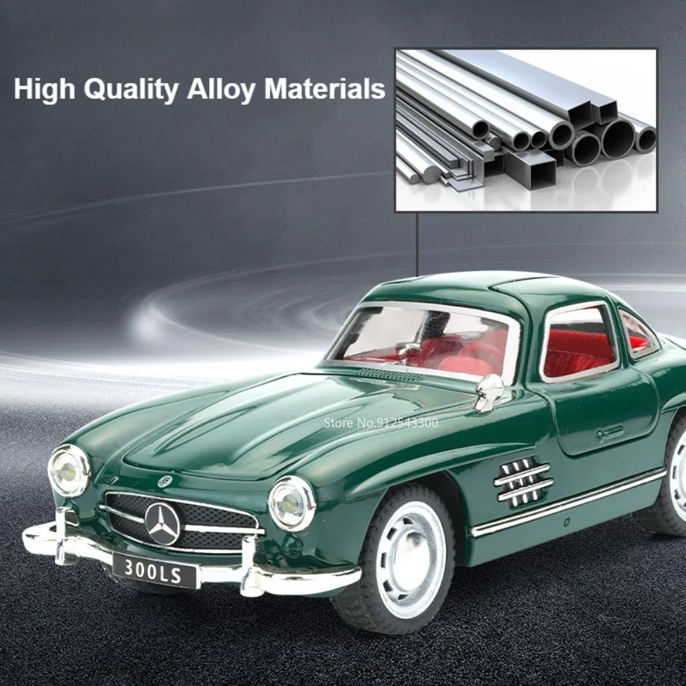 1:32 300SL Klassieke Auto Model Speelgoed Diecast Metalen Deuren Geopend Schokabsorptie Voertuig Geluid Licht Trek Collectie Kid Geschenken