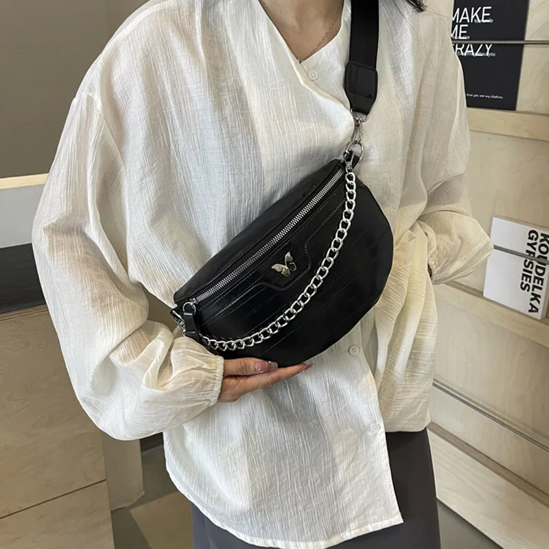 New Women Chest Bag Casual Banana Bag Chain Cross Body Bag Ladies Handbags Female Sling Waist Pack Half Moon Belt Bag Fanny Pack