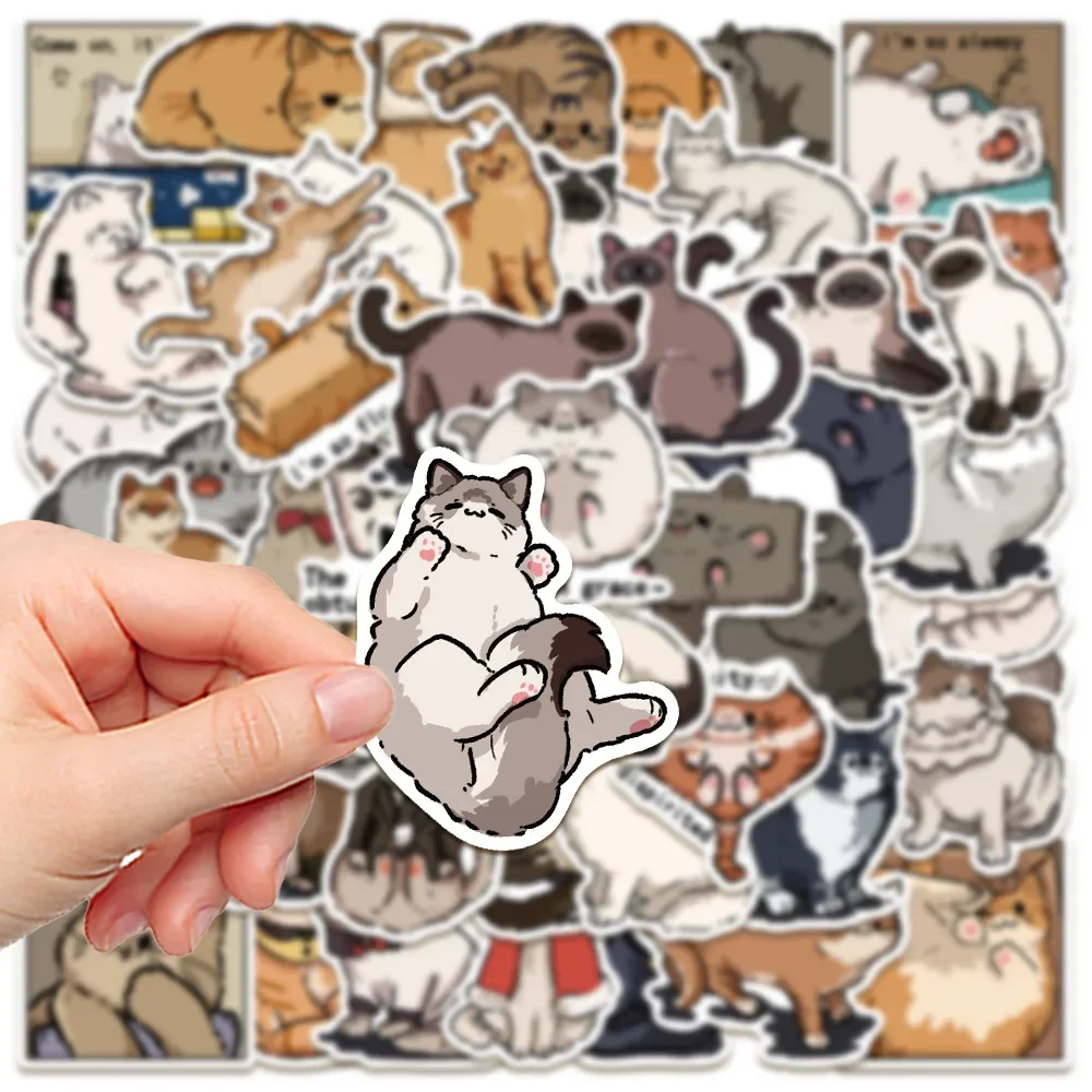 10/30/50Pcs Cute Fat Cat Waterproof Graffiti Sticker Aesthetic Decorative Luggage Laptop Phone Guitar Scrapbook Kids Stickers