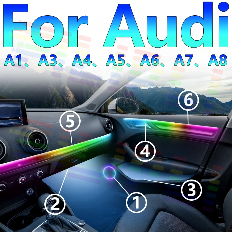 

Для Audi A1 A3 A4 A5 A6 A7 A8 Symphony Автомобильное окружающее освещение Светодиодный интерьер RGB Streamer Атмосфера Лампа Приложение Комплексно улучшить