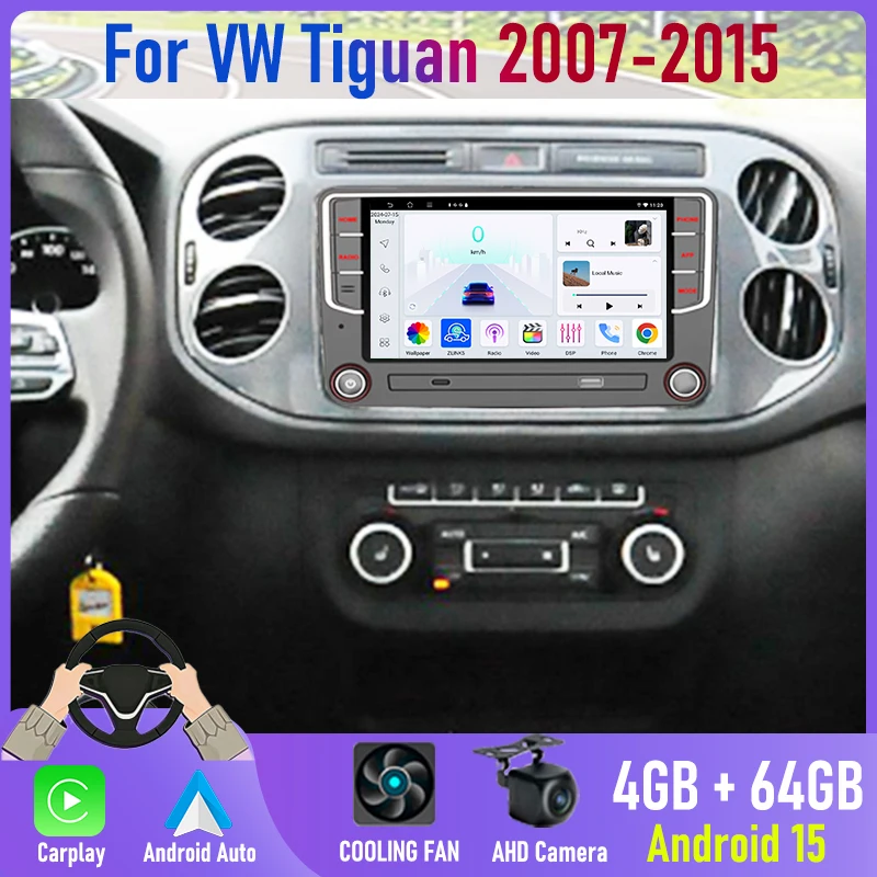 

2DIN автомагнитола Android 15 с Canbus для VW Tiguan 2007-2015 с GPS-навигацией, беспроводным Apple CarPlay, Bluetooth, стереосистемой, камерой заднего вида и FM-тюнером